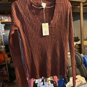 a new day Ribbed Scoop Neck Sweater - Brown